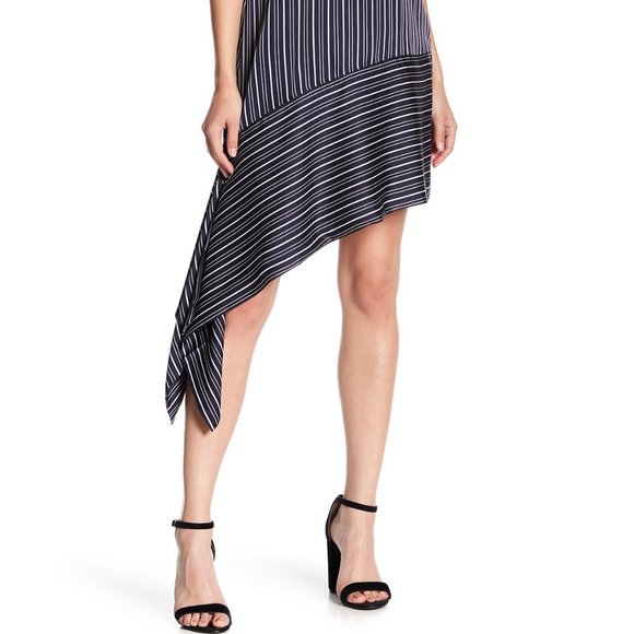NWT - J.O.A. Striped Asymmetrical Dress Navy Multi, Size S - Picture 2 of 3